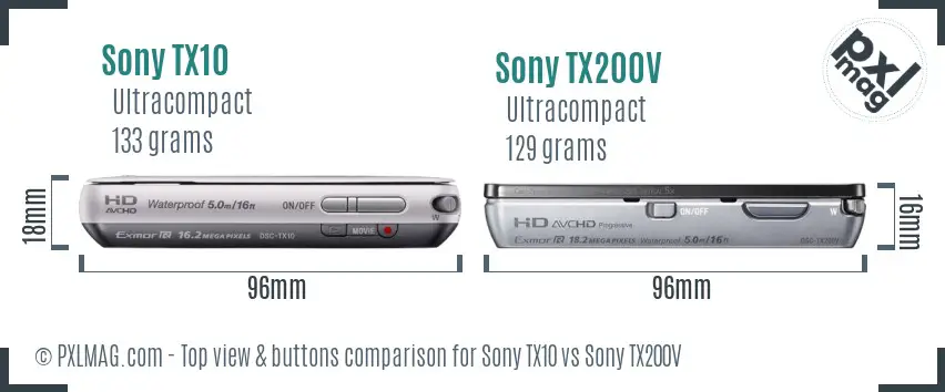 Sony TX10 vs Sony TX200V top view buttons comparison