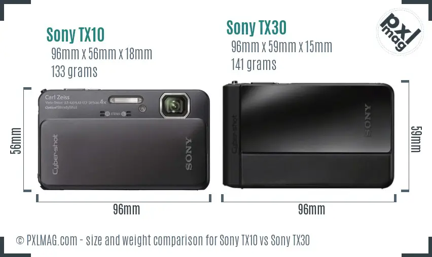 Sony TX10 vs Sony TX30 size comparison