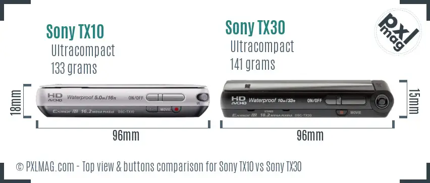 Sony TX10 vs Sony TX30 top view buttons comparison