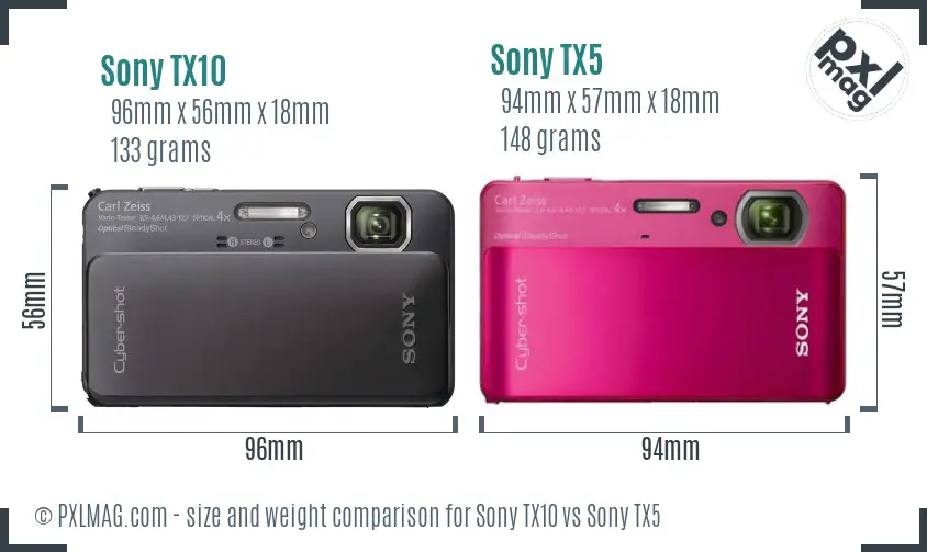 Sony TX10 vs Sony TX5 size comparison
