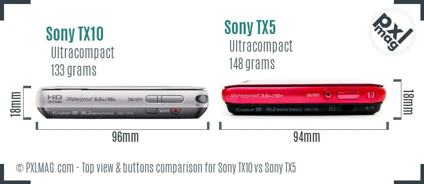 Sony TX10 vs Sony TX5 top view buttons comparison