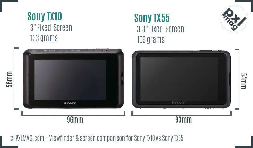 Sony TX10 vs Sony TX55 Screen and Viewfinder comparison