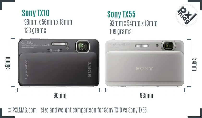 Sony TX10 vs Sony TX55 size comparison