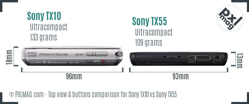 Sony TX10 vs Sony TX55 top view buttons comparison