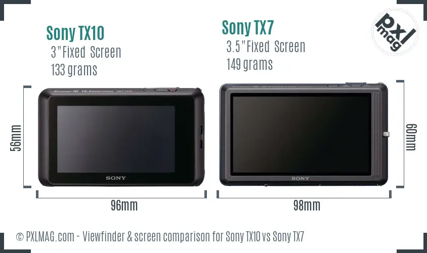 Sony TX10 vs Sony TX7 Screen and Viewfinder comparison