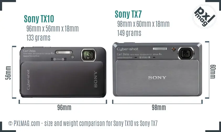 Sony TX10 vs Sony TX7 size comparison