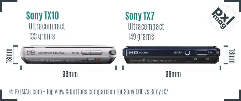 Sony TX10 vs Sony TX7 top view buttons comparison