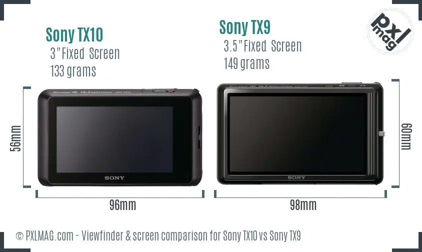 Sony TX10 vs Sony TX9 Screen and Viewfinder comparison