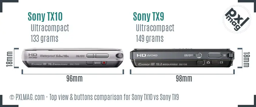 Sony TX10 vs Sony TX9 top view buttons comparison