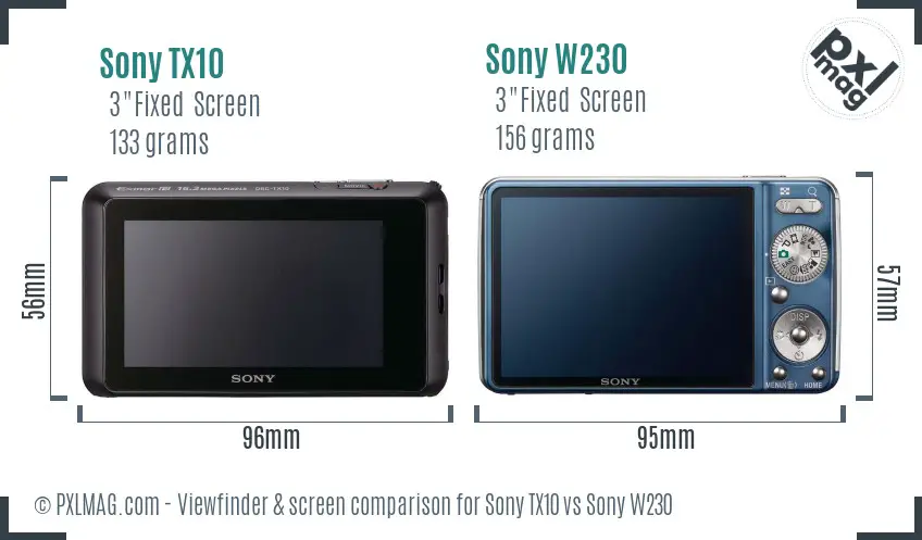 Sony TX10 vs Sony W230 Screen and Viewfinder comparison