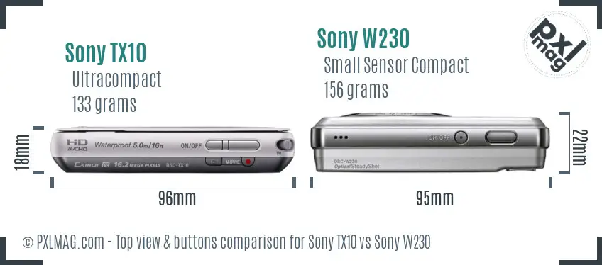 Sony TX10 vs Sony W230 top view buttons comparison
