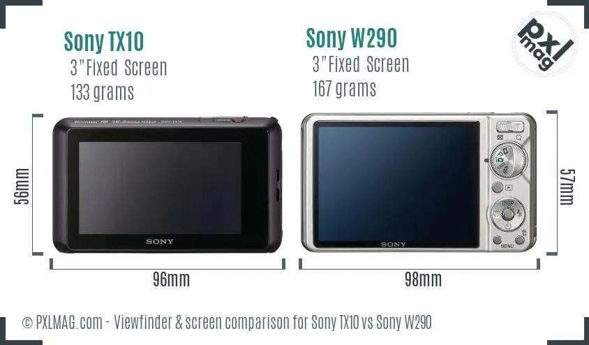 Sony TX10 vs Sony W290 Screen and Viewfinder comparison