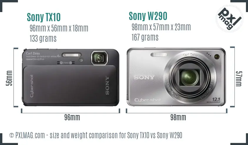 Sony TX10 vs Sony W290 size comparison