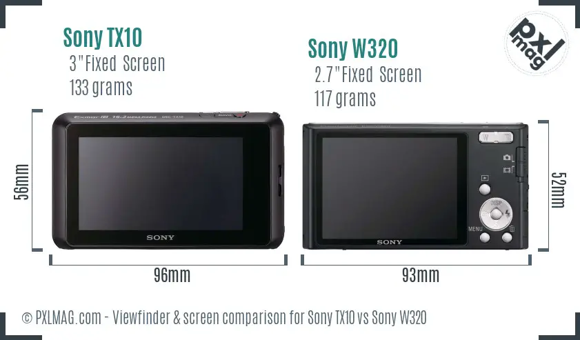 Sony TX10 vs Sony W320 Screen and Viewfinder comparison