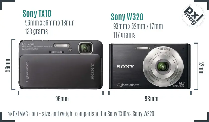 Sony TX10 vs Sony W320 size comparison