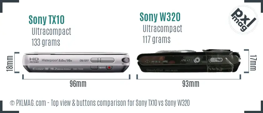 Sony TX10 vs Sony W320 top view buttons comparison