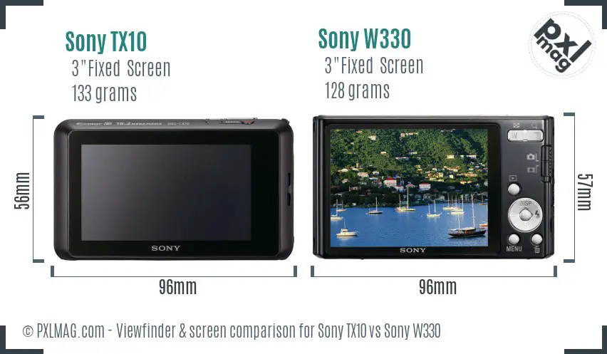 Sony TX10 vs Sony W330 Screen and Viewfinder comparison