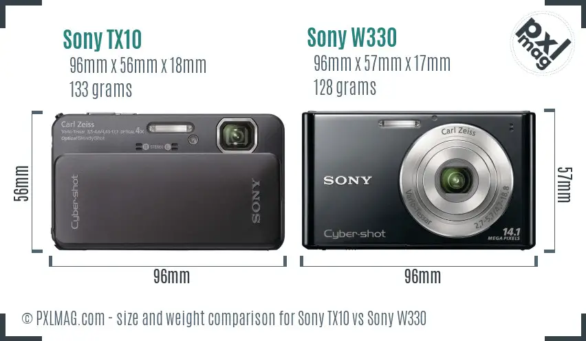 Sony TX10 vs Sony W330 size comparison