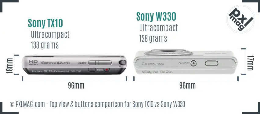 Sony TX10 vs Sony W330 top view buttons comparison
