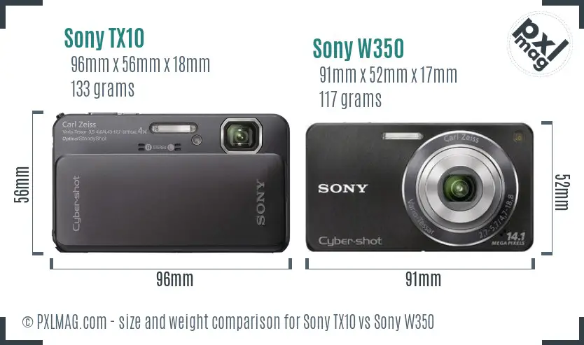 Sony TX10 vs Sony W350 size comparison