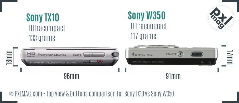 Sony TX10 vs Sony W350 top view buttons comparison