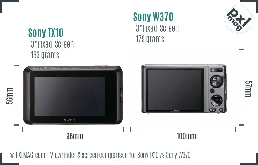 Sony TX10 vs Sony W370 Screen and Viewfinder comparison