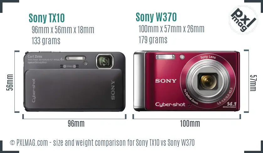 Sony TX10 vs Sony W370 size comparison