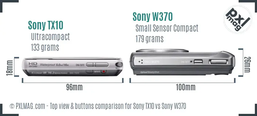 Sony TX10 vs Sony W370 top view buttons comparison
