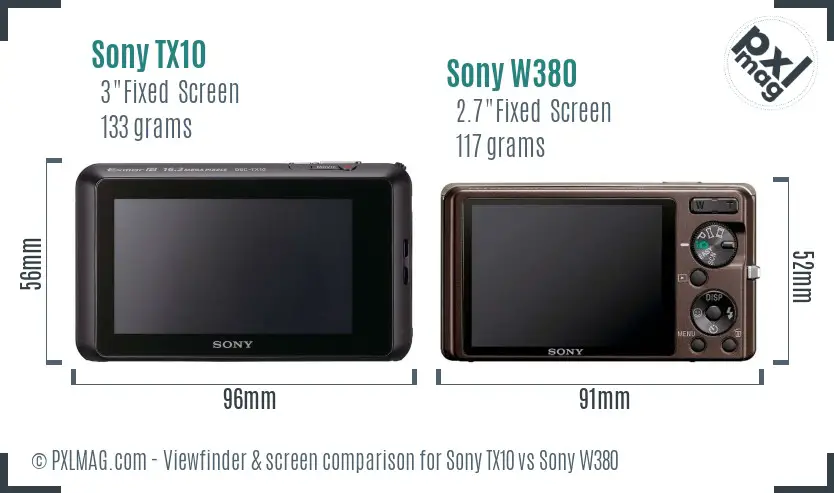 Sony TX10 vs Sony W380 Screen and Viewfinder comparison