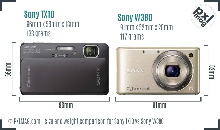 Sony TX10 vs Sony W380 size comparison