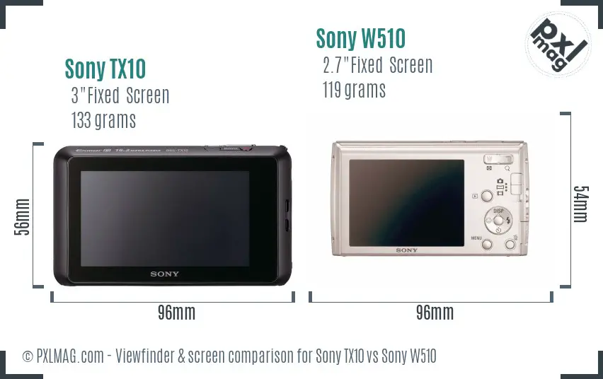Sony TX10 vs Sony W510 Screen and Viewfinder comparison