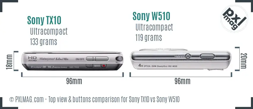 Sony TX10 vs Sony W510 top view buttons comparison