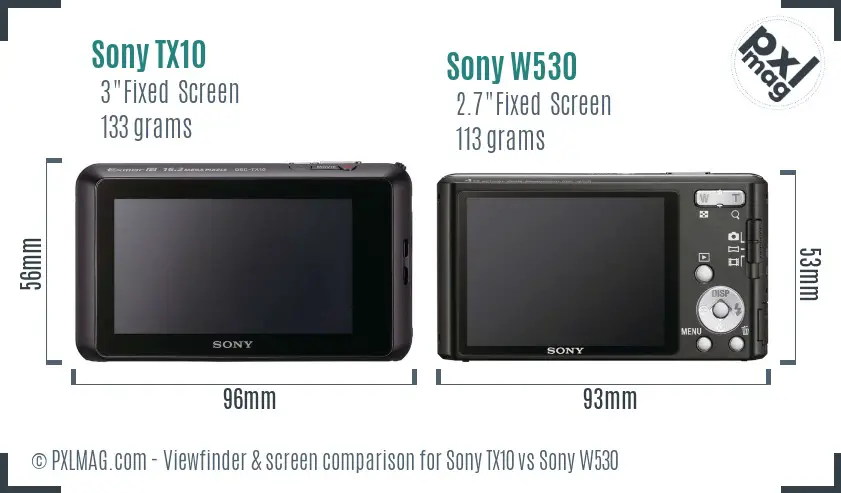 Sony TX10 vs Sony W530 Screen and Viewfinder comparison