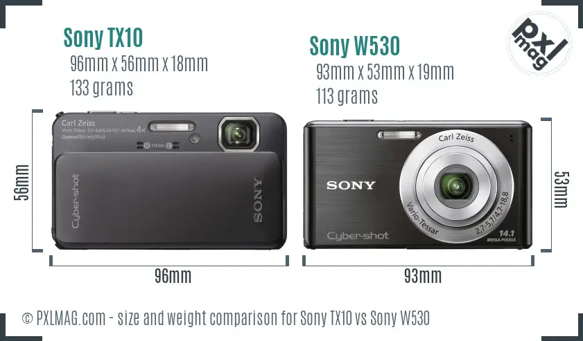 Sony TX10 vs Sony W530 size comparison