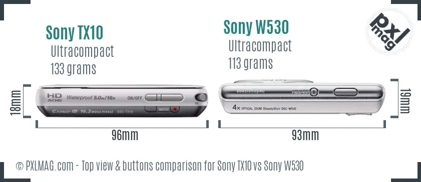 Sony TX10 vs Sony W530 top view buttons comparison