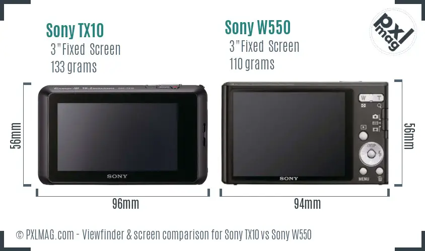 Sony TX10 vs Sony W550 Screen and Viewfinder comparison