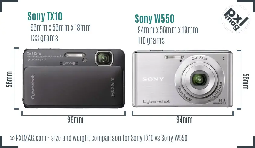 Sony TX10 vs Sony W550 size comparison