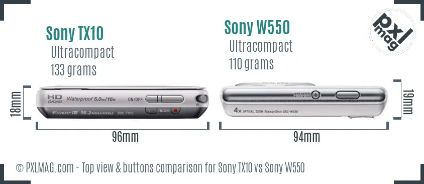 Sony TX10 vs Sony W550 top view buttons comparison