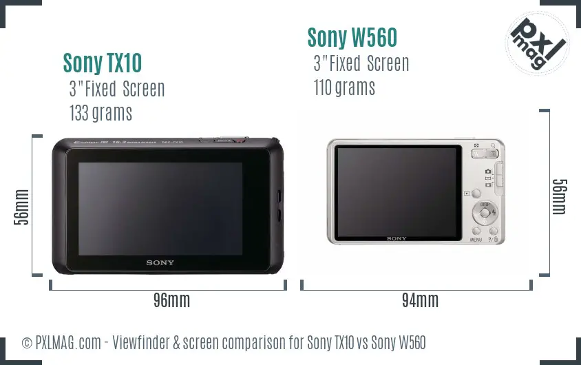 Sony TX10 vs Sony W560 Screen and Viewfinder comparison