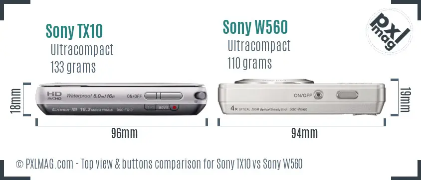Sony TX10 vs Sony W560 top view buttons comparison