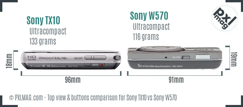 Sony TX10 vs Sony W570 top view buttons comparison