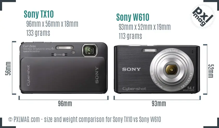 Sony TX10 vs Sony W610 size comparison