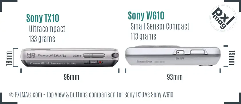 Sony TX10 vs Sony W610 top view buttons comparison