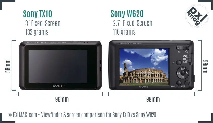 Sony TX10 vs Sony W620 Screen and Viewfinder comparison