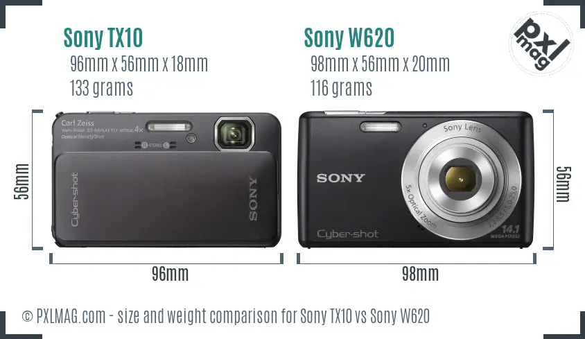 Sony TX10 vs Sony W620 size comparison