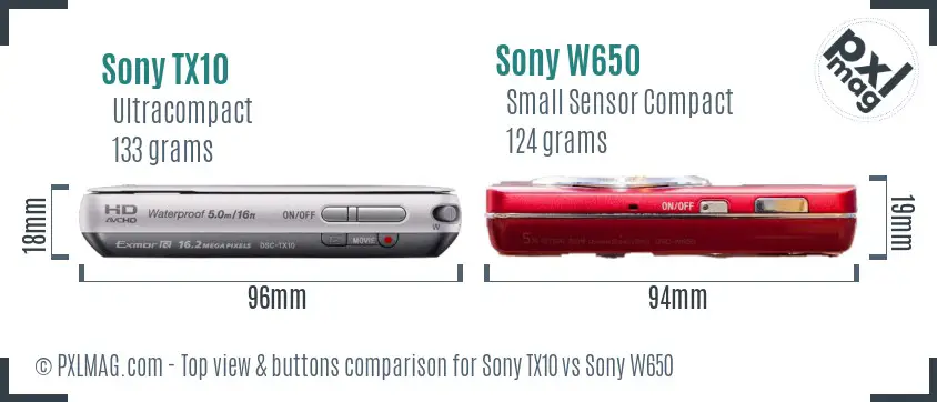 Sony TX10 vs Sony W650 top view buttons comparison