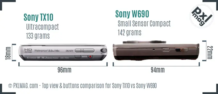 Sony TX10 vs Sony W690 top view buttons comparison