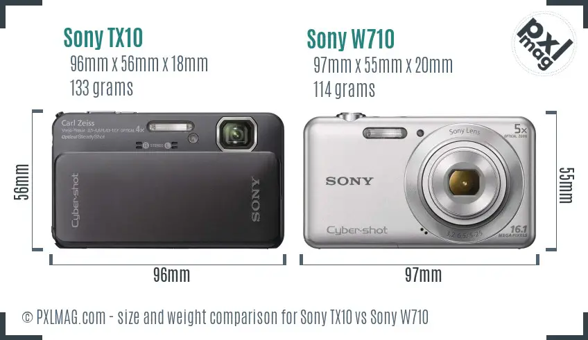 Sony TX10 vs Sony W710 size comparison