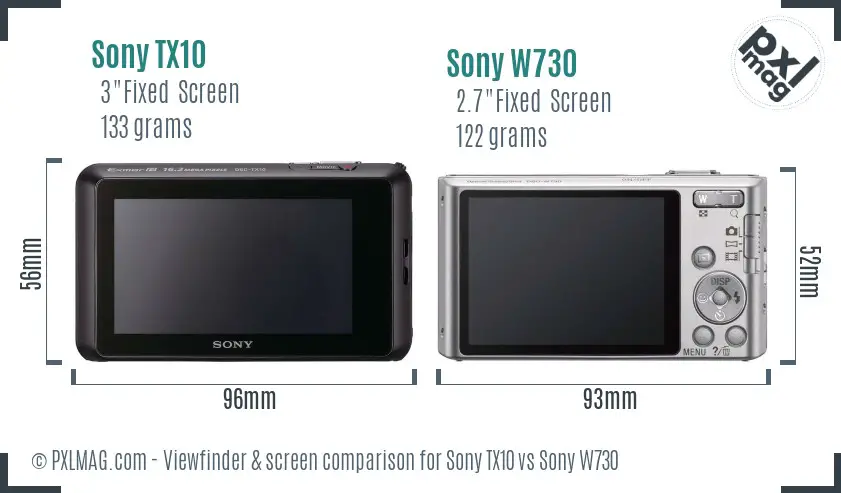 Sony TX10 vs Sony W730 Screen and Viewfinder comparison