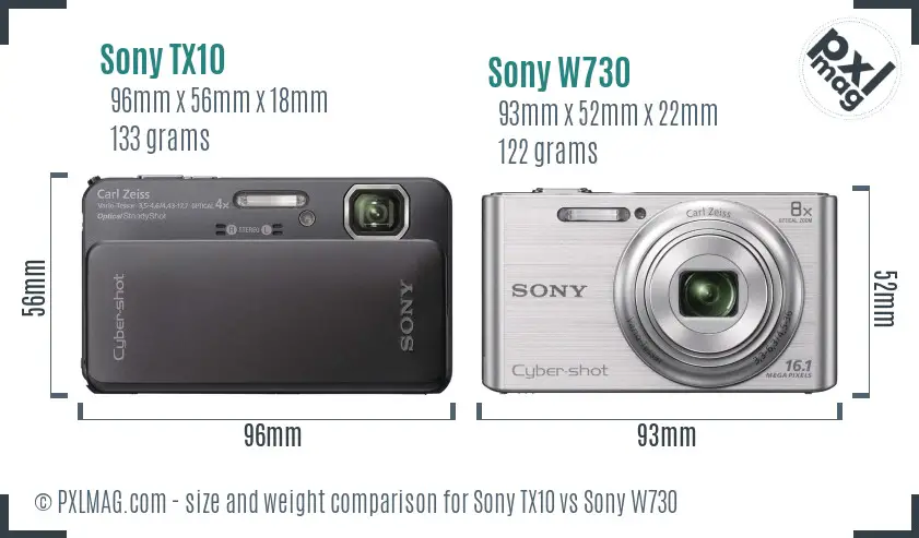 Sony TX10 vs Sony W730 size comparison